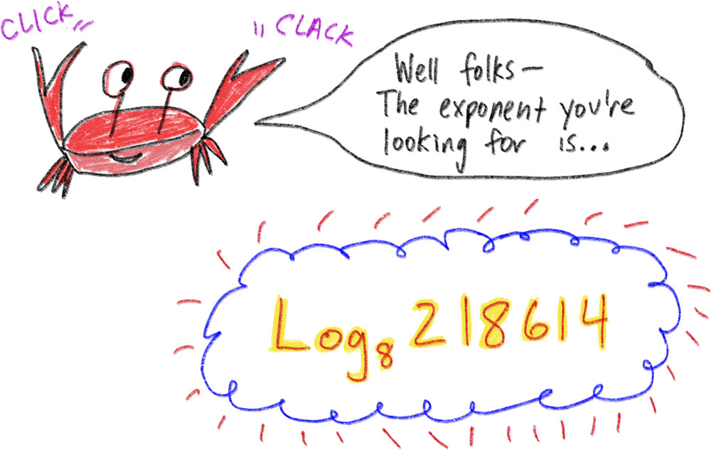 Crab says, Well Folks, the exponent you're looking for is Log base 8 of 218614